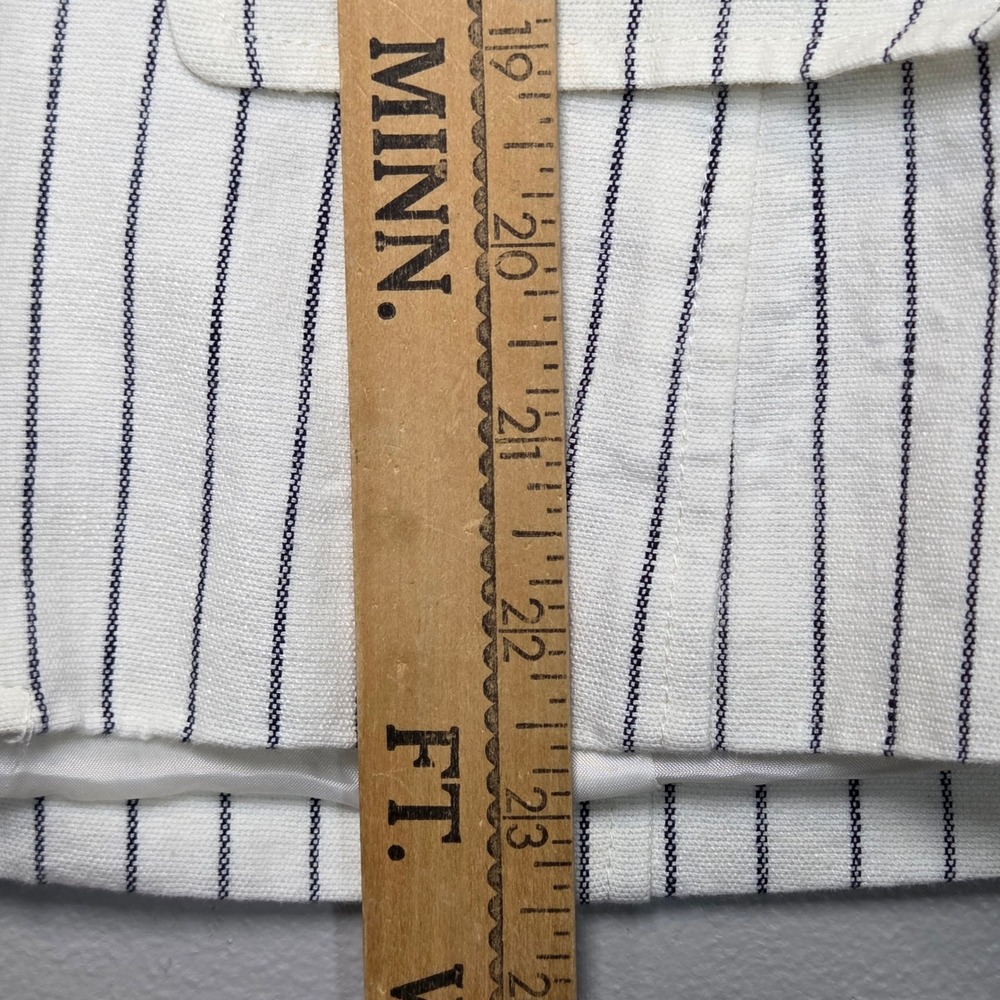 American Living White Linen Ruffle Blazer Navy Pinstripe Nautical Jacket Size L - Picture 5 of 12